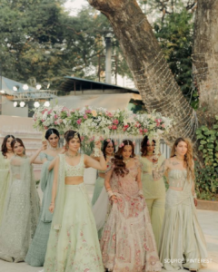 bride and bridesmaid lehenga