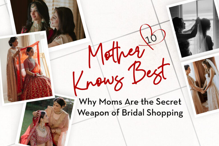Bride shopping with her mother at an Indian wedding exhibition